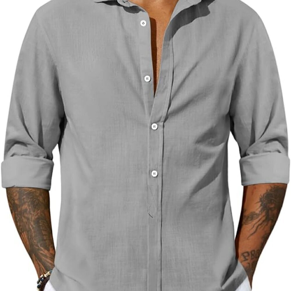Mens Button Up Long Sleeve Beach Casual Shirt / LARGE